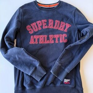 Superdry Men's Academy Navy Logo Graphic Fleece Pullover Sweatshirt